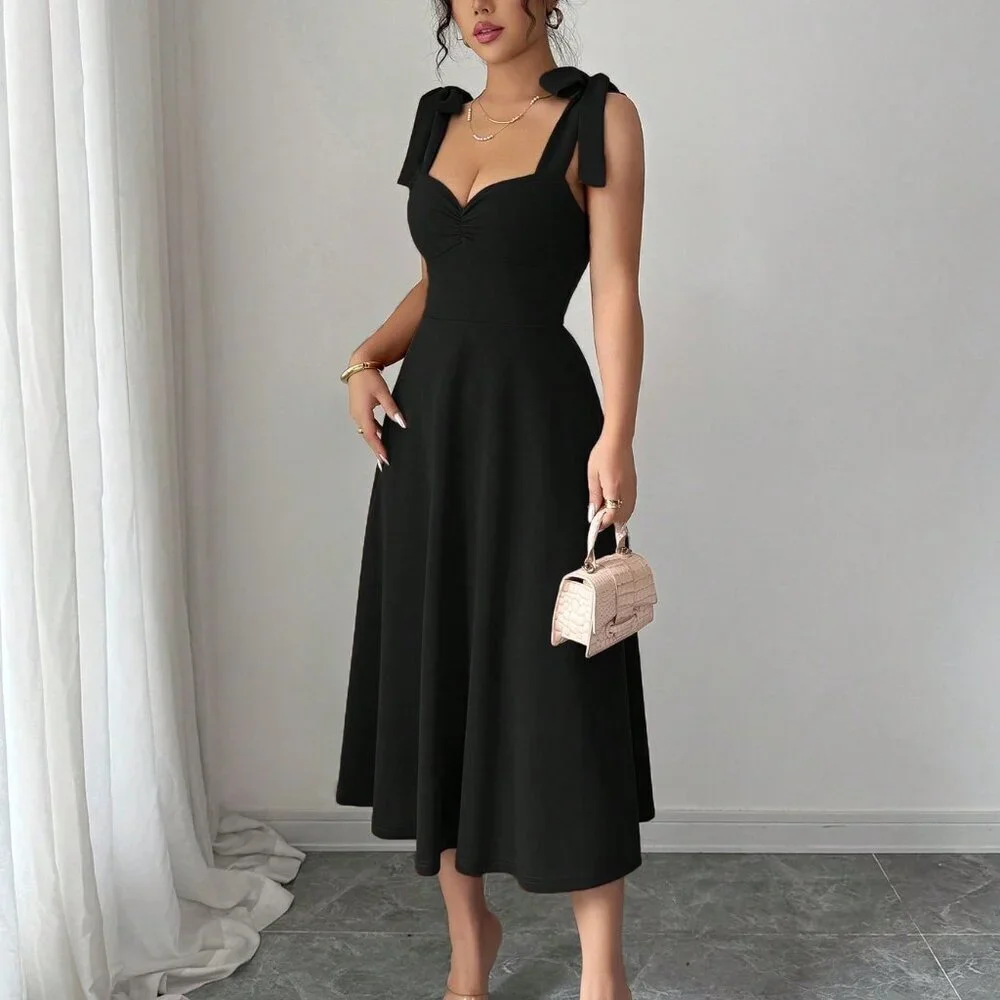 Black Elegant Women's Romantic A-Line Sleeveless Dress